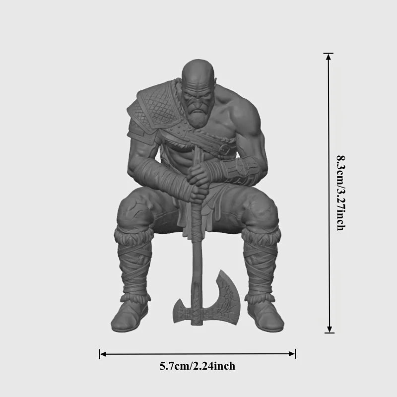 Nordic Warrior Sitting Figurine 3D Printed Muscular Bearded Statue Melancholic Style Sculpture Gothic Art Decor for Home Desktop Oasis Select
