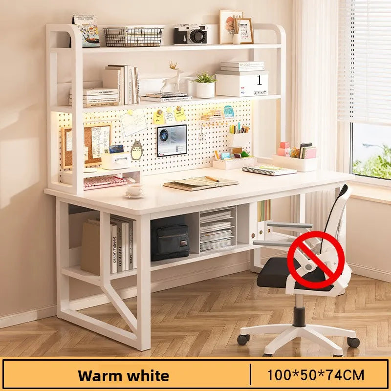 Computer desk, bookshelf, integrated bedroom, learning and writing desk, multi-functional desk with hole board Oasis Select White-100CM