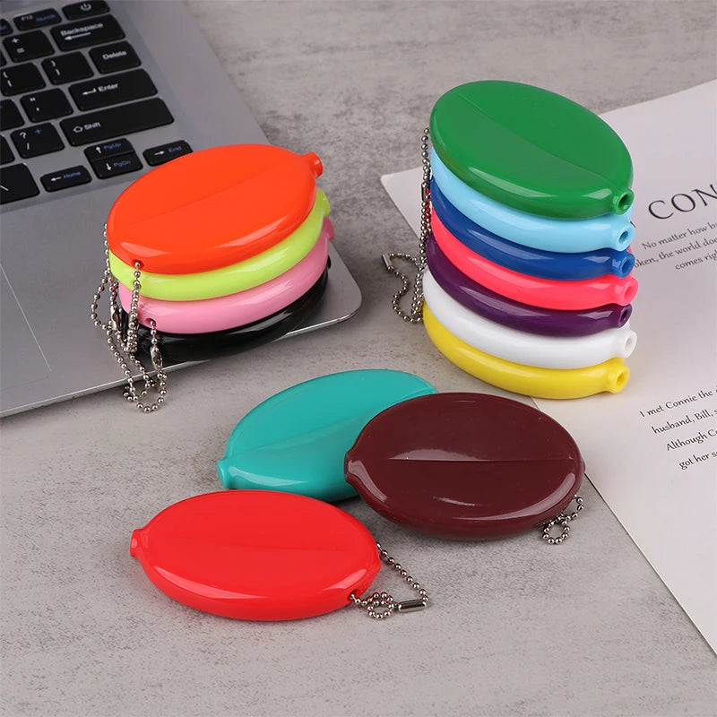 Small Oval Coin Purse Mini Earrings Rings Storage Box With Chain Solid Color PVC Fashion Portable Bag Pendant Oasis Select