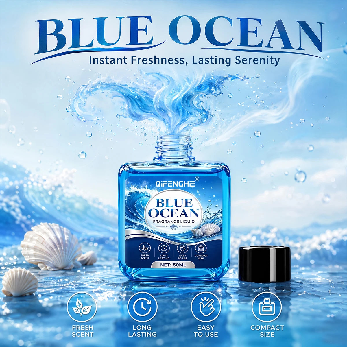 QIFENGHE Blue Ocean Car Air Freshener Liquid 50ML