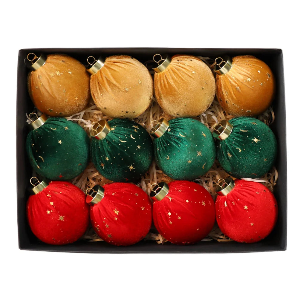 12-Pack 8cm Velvet Star Christmas Ball Ornaments | Tree Decor