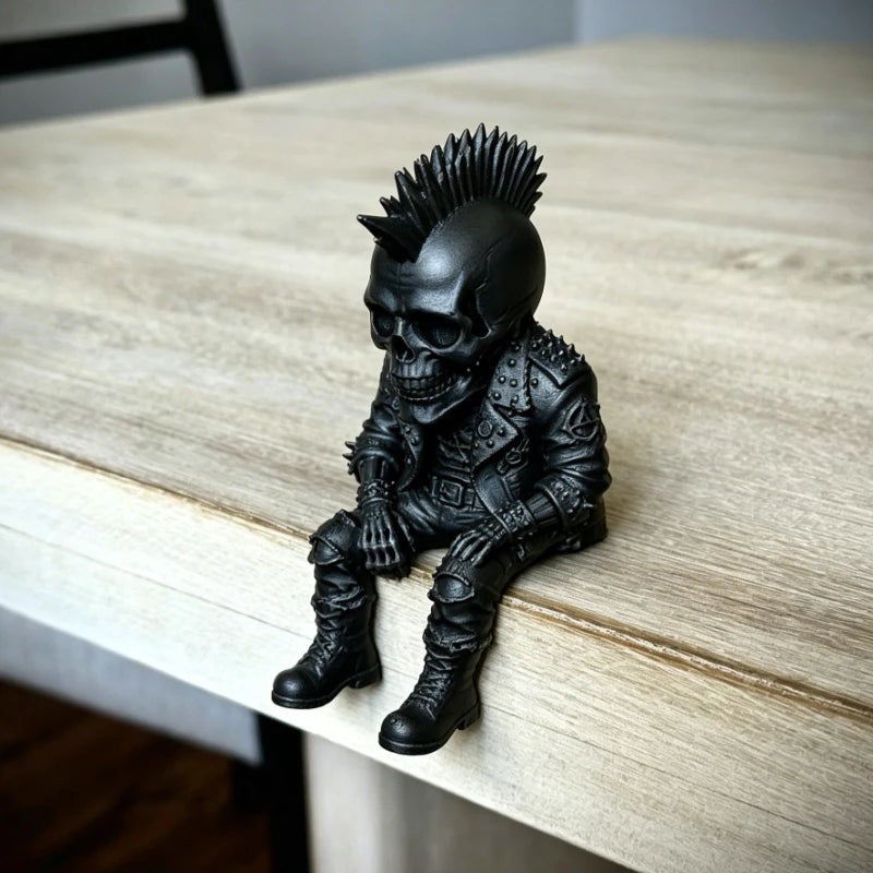 Rock Punk Skull Couple Figurine 3DPrinted Sitting Posture Edge Cool Skeleton Statue Gothic Desk Decor for Bookshelf Gaming Table Oasis Select A black tall 10cm