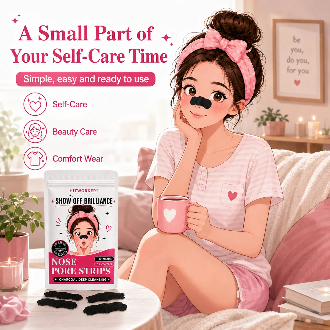 HITWORKER Charcoal Nose Patch Blackhead Remover Deep Cleansing Pore Strips Oil Control Skin Care for Noses Oasis Select