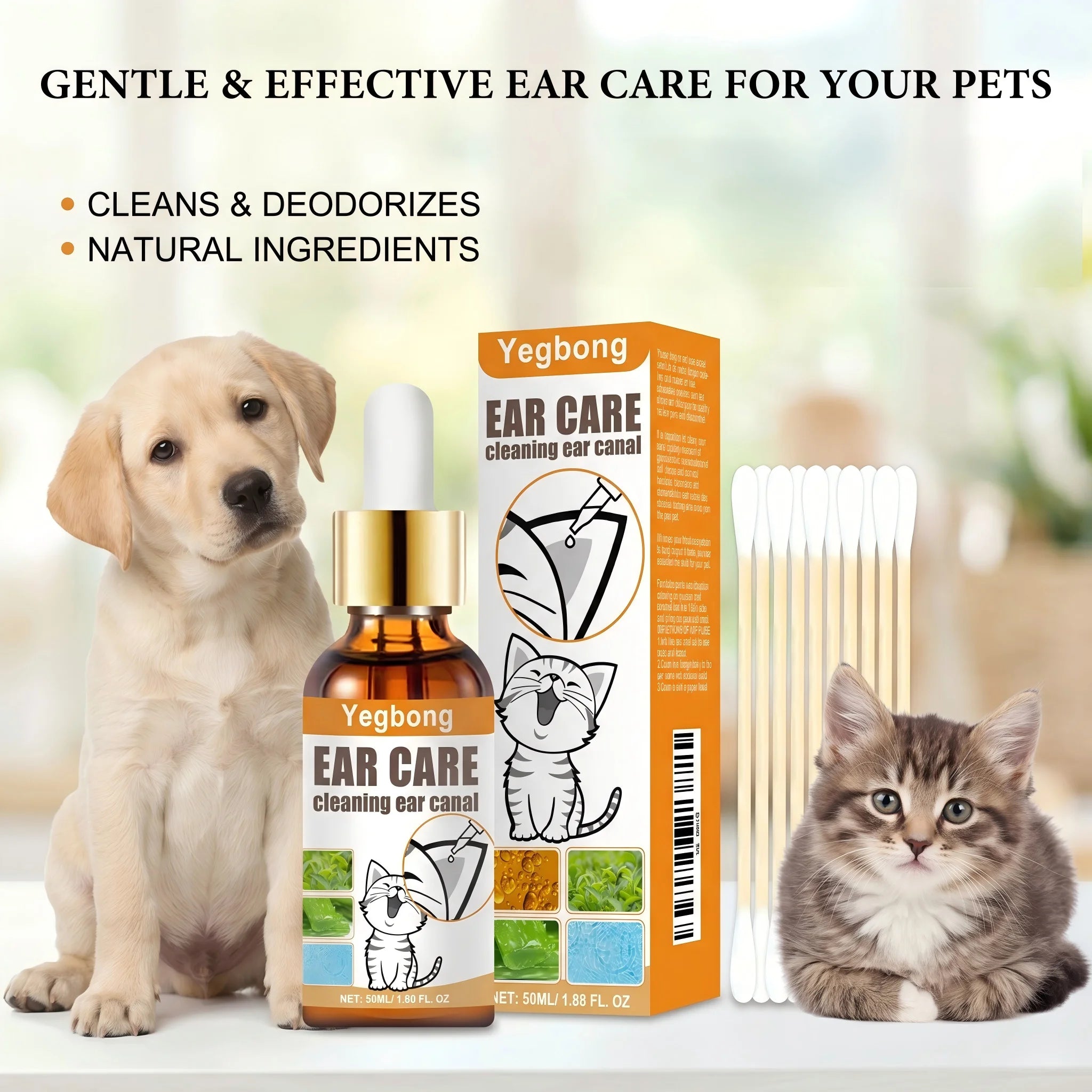 Ear Cleaner Drops Set Wax & Odor Remover Relieve Itching Clean Dirt Reduces Wax Buildup Ear Canal Cleaning Solution for Dogs Cat Oasis Select