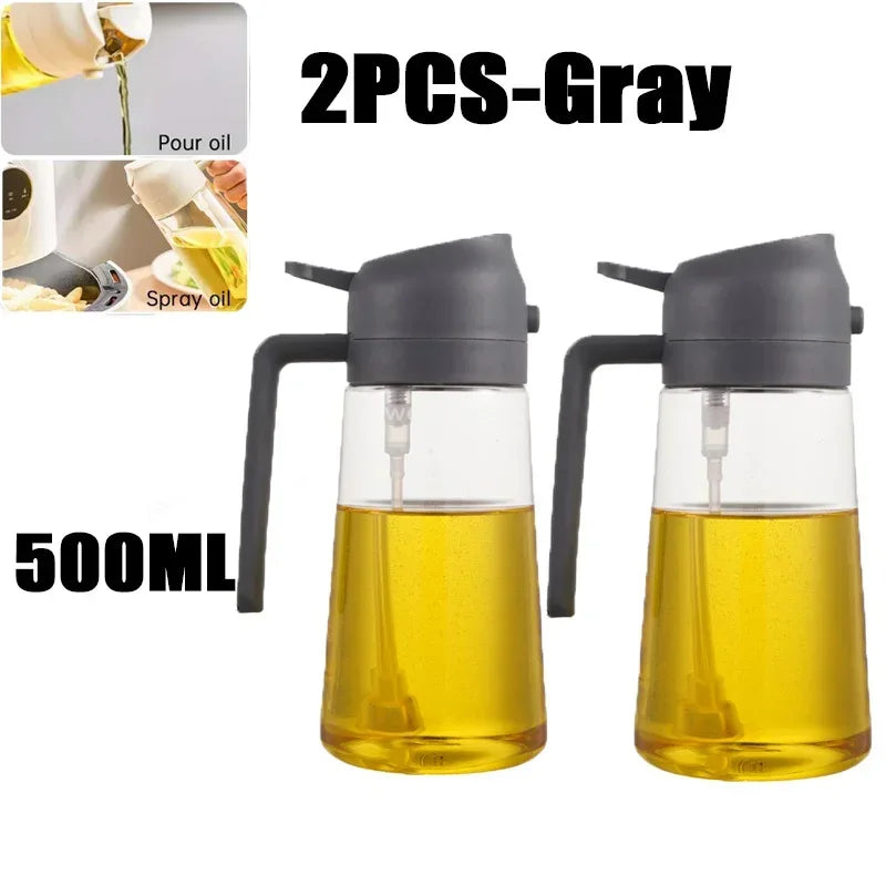 2in1 Oils Sprayer Olive Oil Spray Plastic Bottle Vinegar Dispenser Kitchen Oil Diffuser Accessories Camping Baking Pic Oasis Select 2PCS-grey