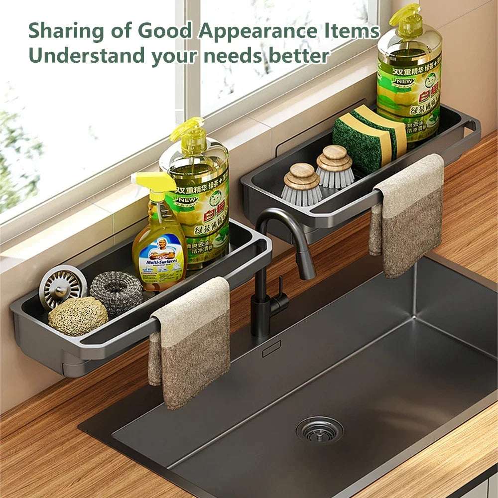 Kitchen Sink Organizer Drain Rack Self-draining Shelf Sponge Holder Dishcloth Faucet Storage Soap Drainer Kitchen Accessories Oasis Select