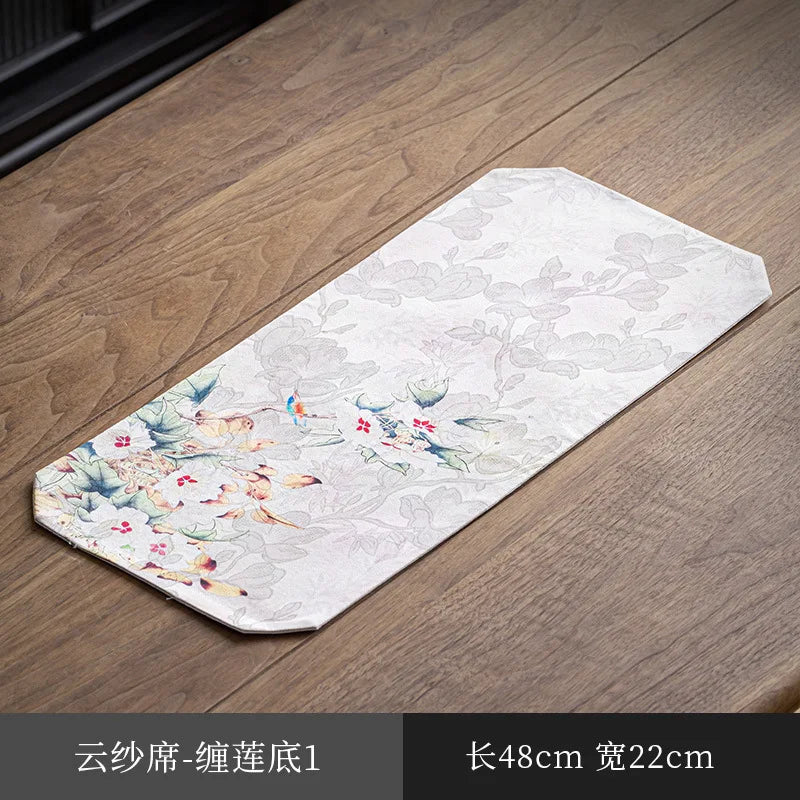 Chinese Zen Style Small Tea Table Mat Heat Insulation Waterproof Cloth Mat Chinese Style Silk Fabric Double-sided Dry Oasis Select Lotus Wrapped Base 1