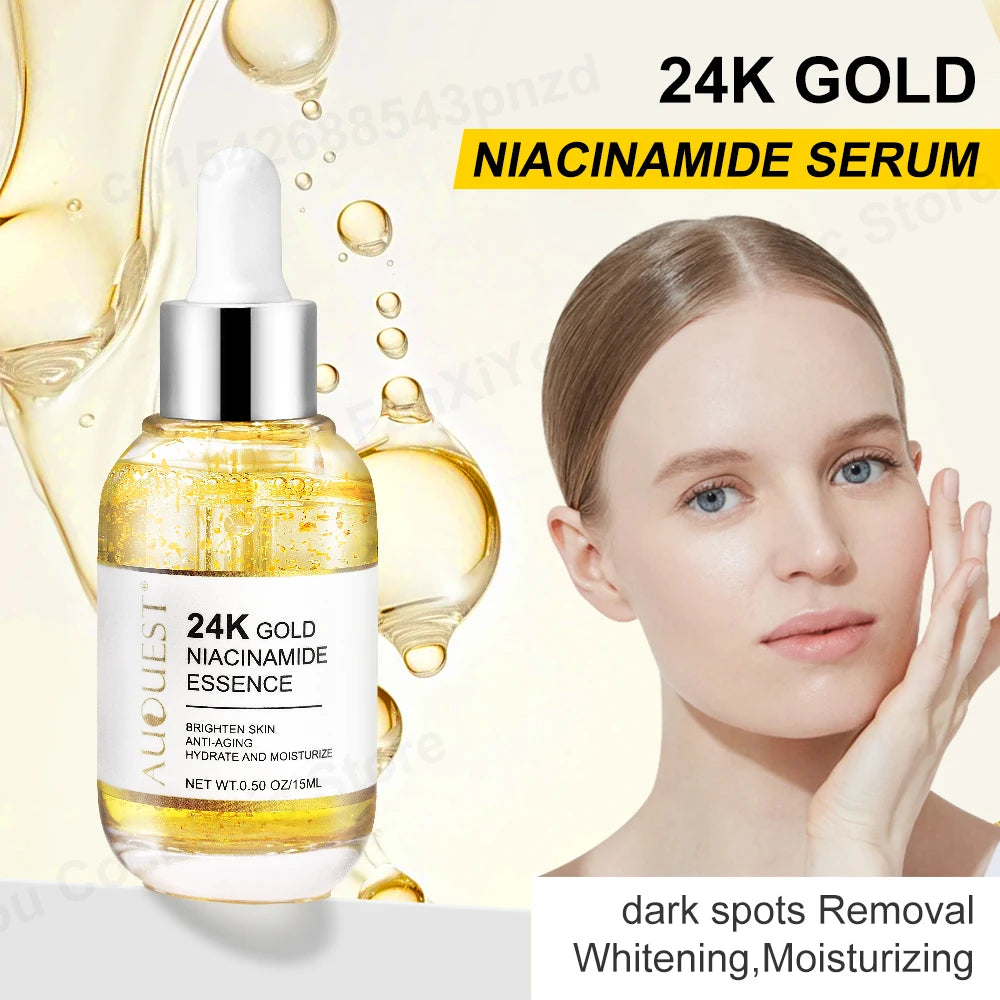 24k Gold Niacinamide Face Serum Whitening Moisturizing Dark Spot Removal Hyaluronic Acid Rejuvenation Facial Serum Skin Care Oasis Select