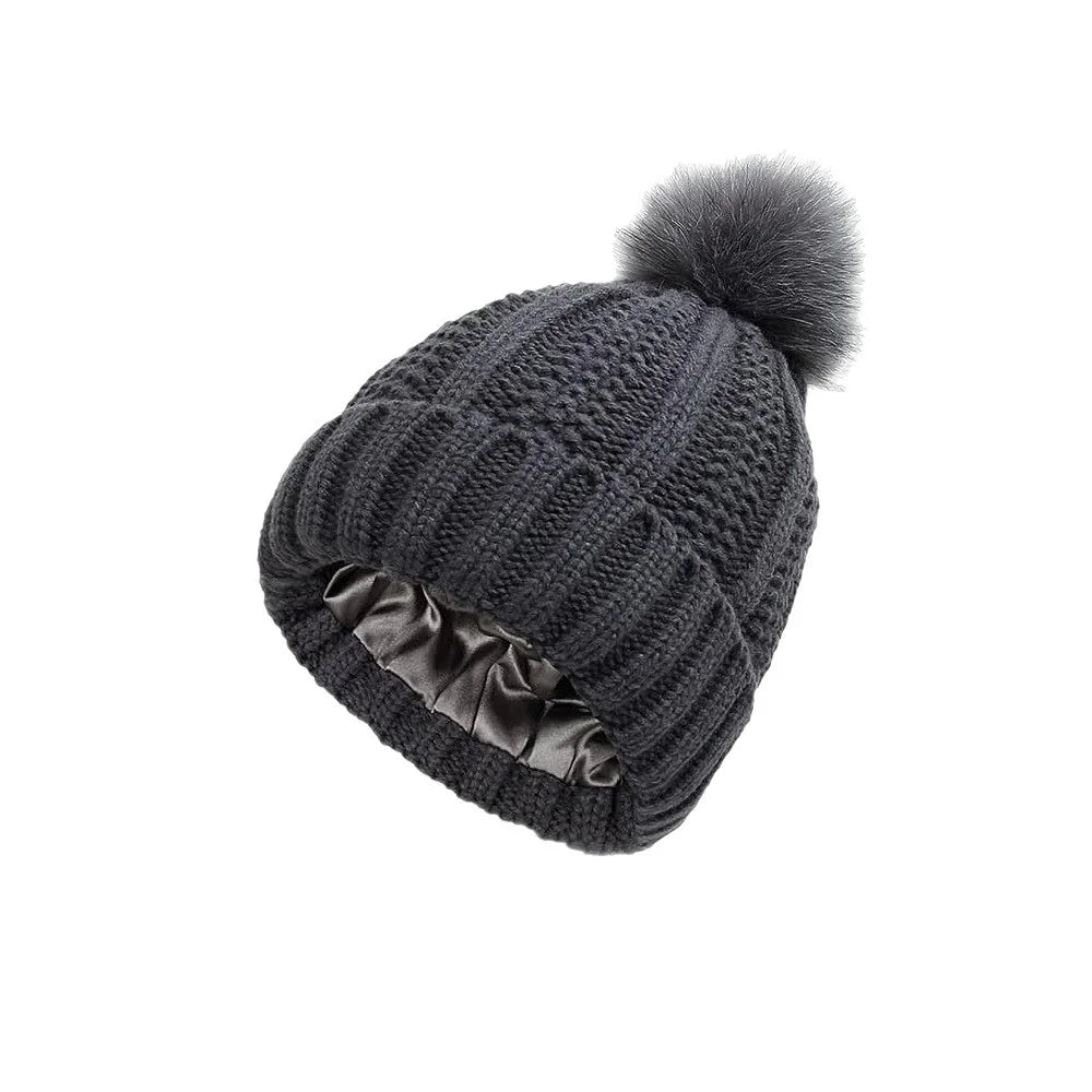 Flower needle woolen ball cap, warm double-layer lined hair care cap, woolen cap, women's knitted cap, pineapple cap Oasis Select