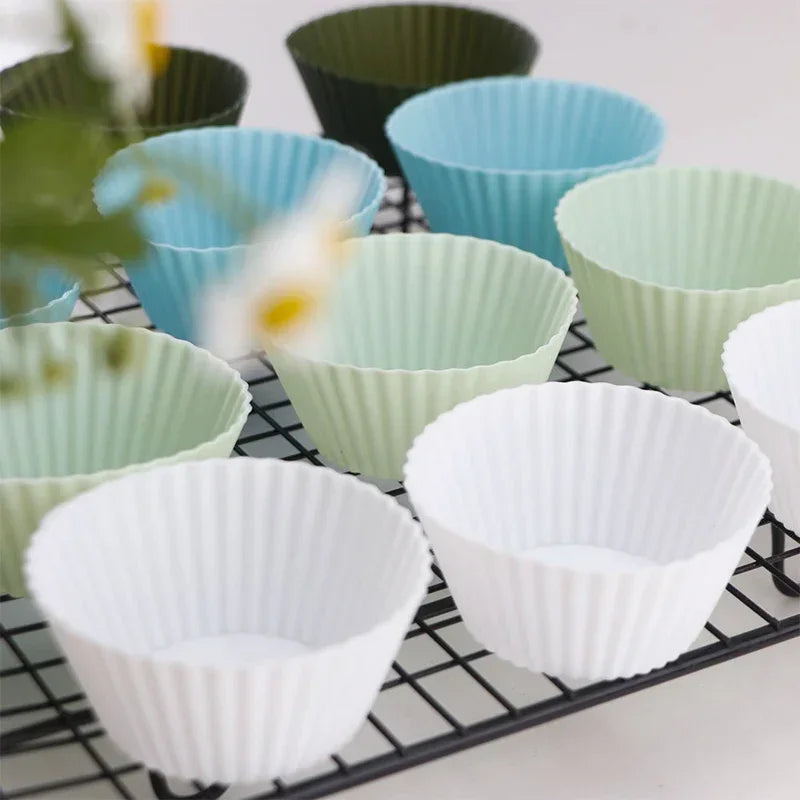 12/24Pcs Silicone Cake Mold Round Shape Muffin Cupcake Baking Molds Pudding Jelly Cup Pastry Home Kitchen Bakeware BPA Free Oasis Select