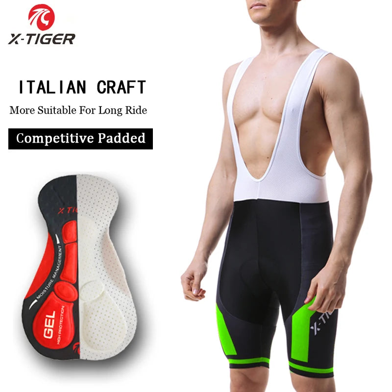 X-TIGER Men's Cycling Bibs Shorts Breathable 5D Gel-Padded Bike Tights Triathlon Pro Bicycle Shorts Outdoor Cycling Clothing Oasis Select Green L