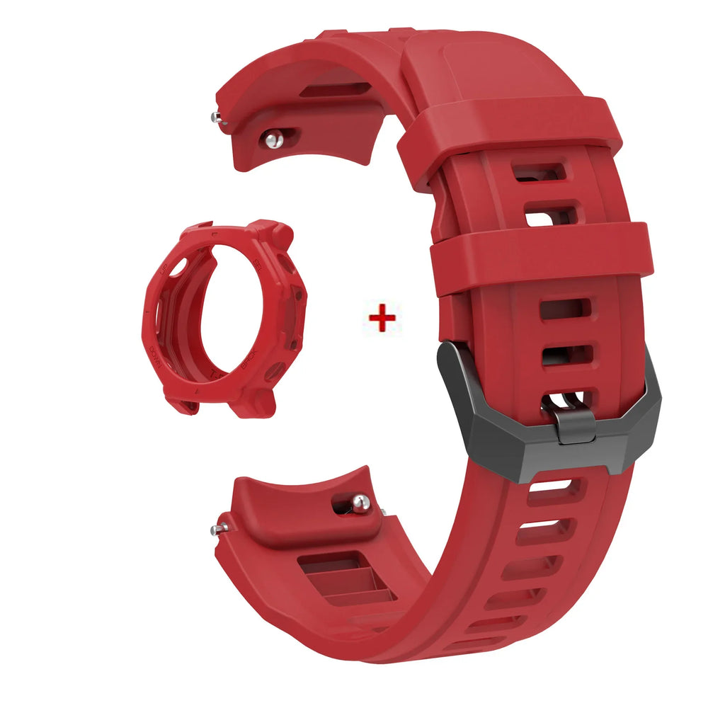 Silicone Band & Case for Amazfit T-Rex 3 Pro 48mm – Strap Cover Smartwatch Band & Case Oasis Select Red