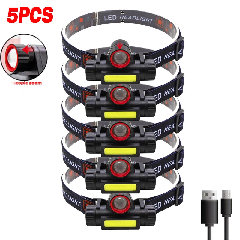Rechargeable LED Headlamp – XPE COB Dual Light, Waterproof