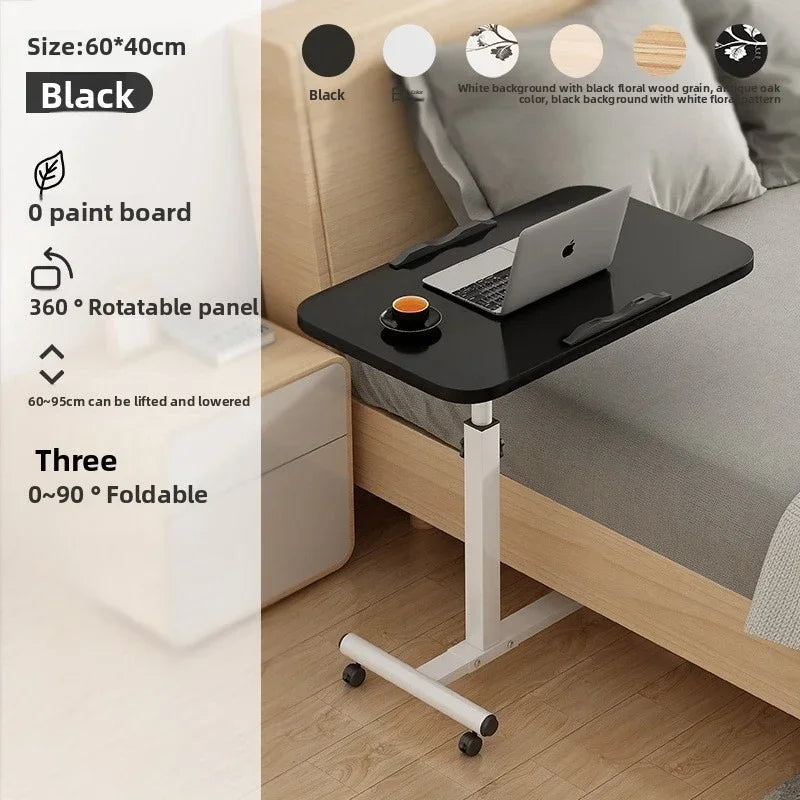 Multi-functional Household Goods Bed Desk Bedroom Mobile Table Foldable Rotating Lifting Bedside Table Oasis Select Black C