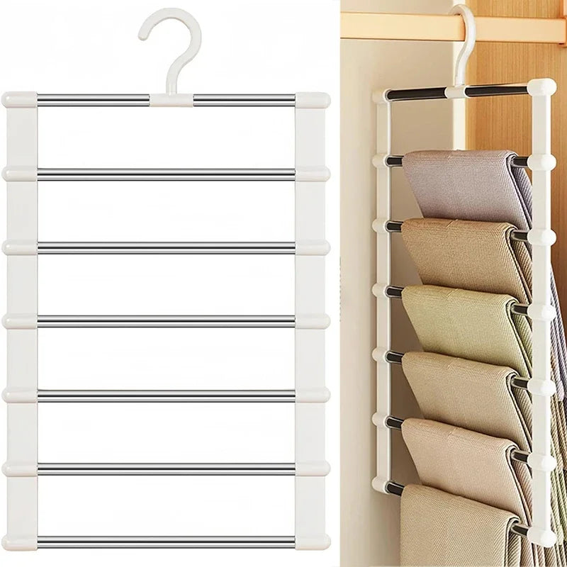 Foldable Pants Hanger Multi Layer Non Slip Clips Space Saving Closet Organizer for Trousers Storage Collapsible Hanging Rack Oasis Select 7 rods