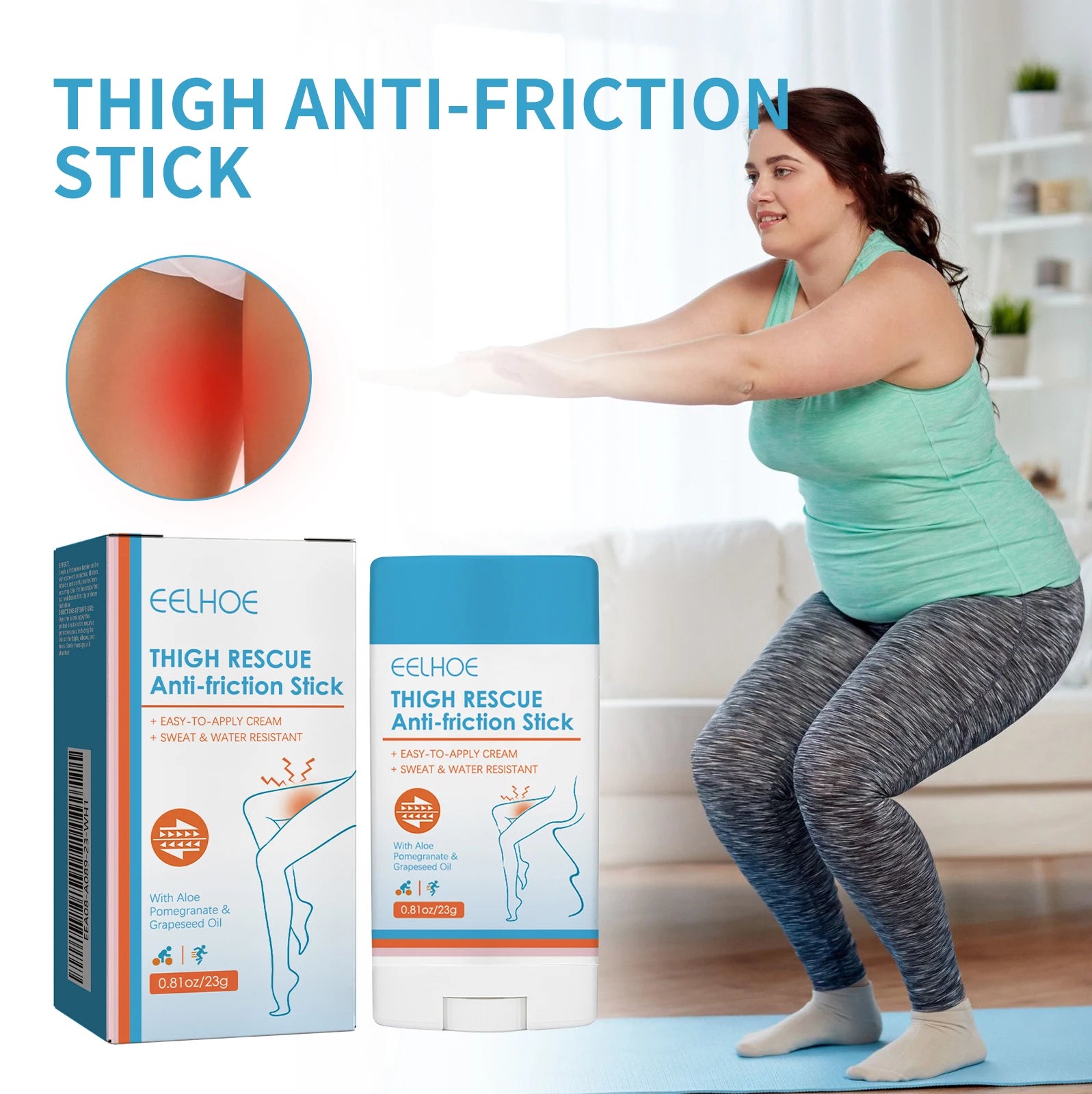 Eelhoe Thigh Rescue Anti-Friction Stick – Waterproof Chafe Bar Anti-Chafe Stick Oasis Select