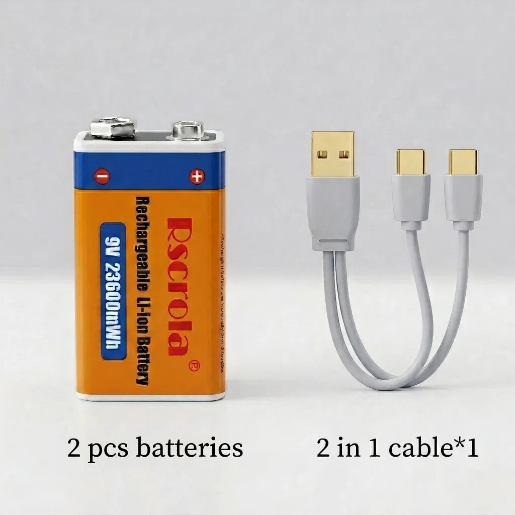 9V Li-ion Rechargeable Battery 23600mWh USB Type-C Charging 9Volt Batteries for Microphone Guitar EQ Multimeter MicrophoneToys Oasis Select 9v 2 pcs 9v Batteries