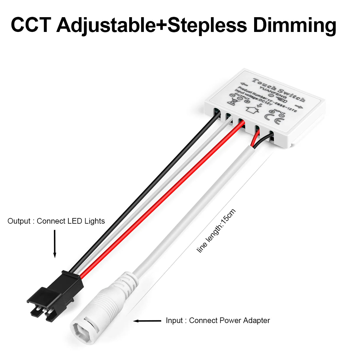 12V 5A Bathroom Mirror LED Dimmer Switch Capacitive CCT Adjustable Touch Sensor for Mirror Lights Backlight Decoration Oasis Select DC Dupont wire CCT 12V 5A