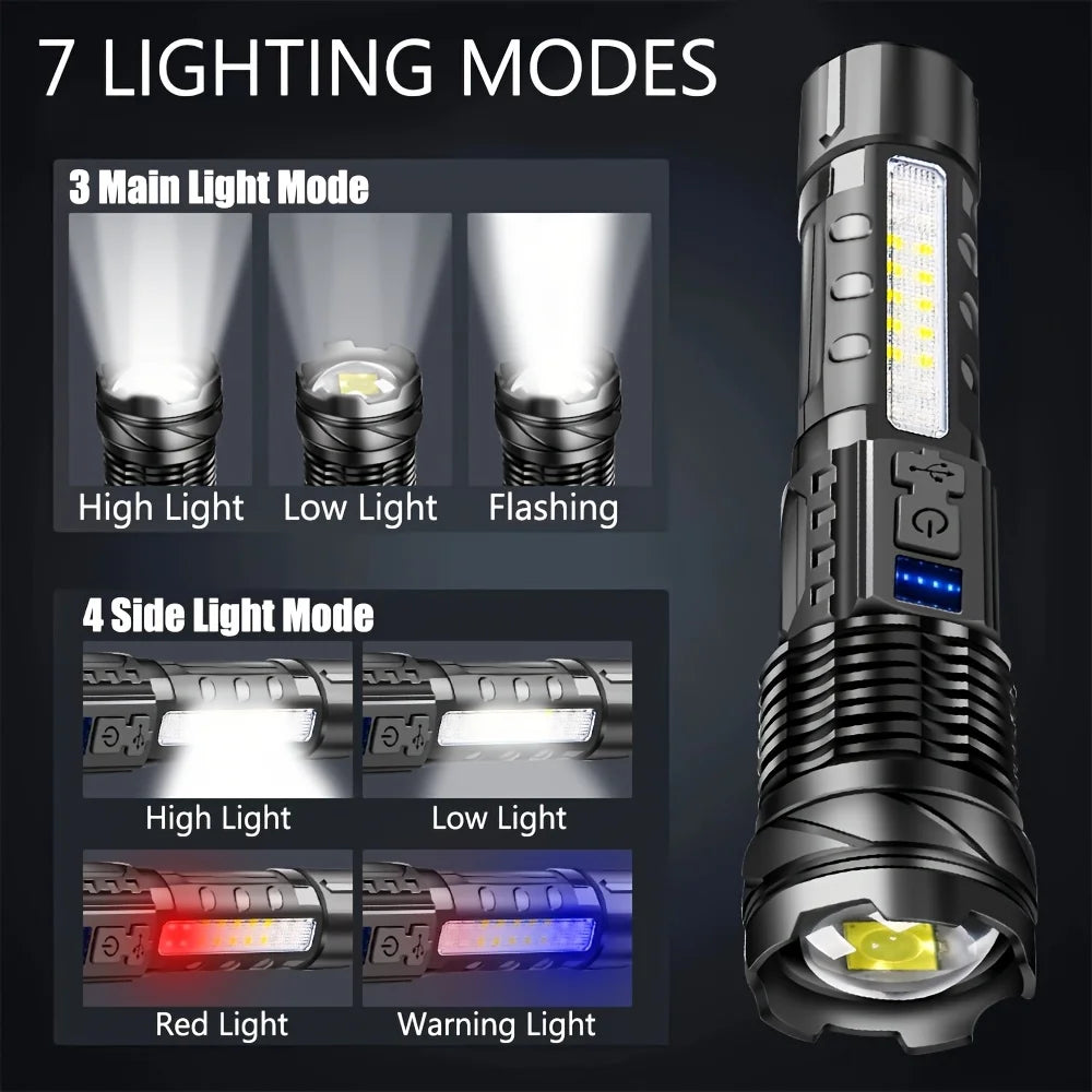 2-Pack Rechargeable LED Tactical Flashlight 2300 Lumen Zoom