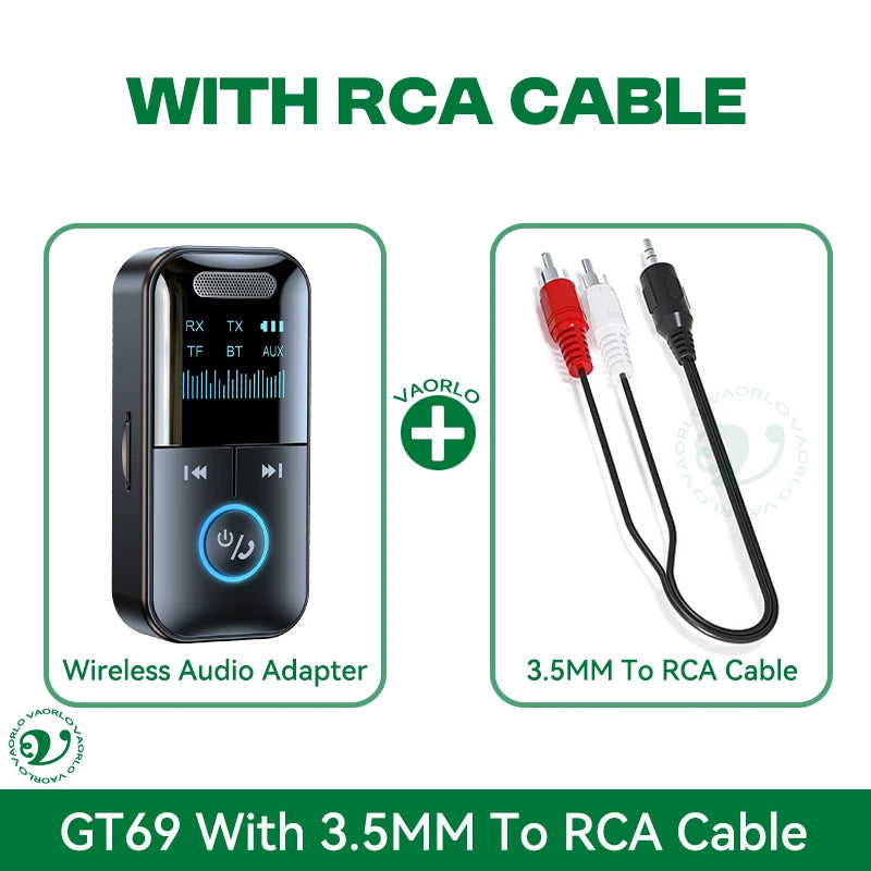 4 in 1 Bluetooth 5.4 Audio Receiver Transmitter 3.5MM AUX TF Card Stereo Music LED Display Wireless Adapter With Mic For Car TV Oasis Select With RCA Cable