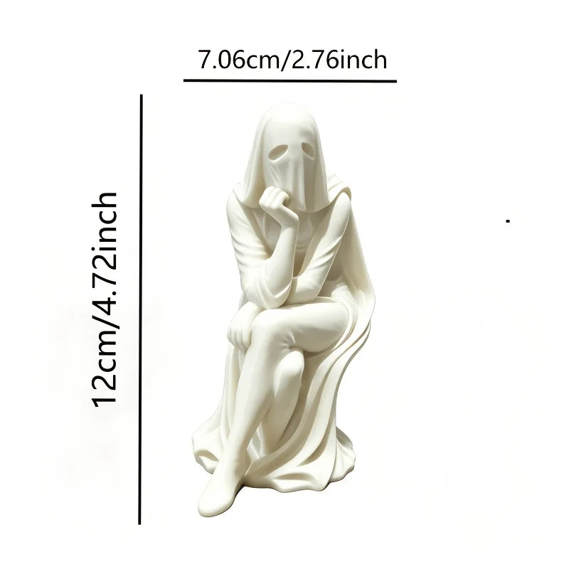 Phantom Lady Thinker Woman Figurine 3D Printed Surreal Sitting Lady Sculpture Minimalist Handicraft Home Desktop Decoration Gift Oasis Select Ghost Girl white