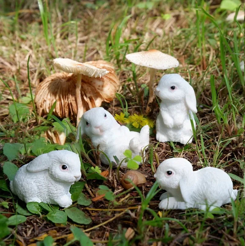 White Hare Dollhouse Ornament Easter Decoration Resin Bunny Statue Miniature Rabbit Figurine Micro Landscape Fairy Garden Oasis Select