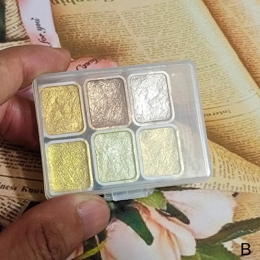 6Color Shimmer Solid Watercolor Set Retro Painting Pearlescent Metal Candy Colors Set for Art Painting Drawing Nail Design Oasis Select B