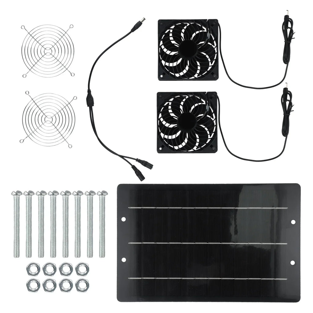 120*120*25mm Solar Powered Exhaust Fan Dual Fan Solar Panel Kit Epoxy Resin Lamination IP65 Waterproof 3000 Rpm Speed Oasis Select