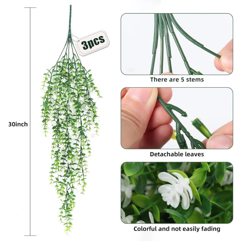 3PCS Artificial Eucalyptus Garland Faux Hanging Vine Realistic Greenery Boho Wedding Arch Patio Farmhouse Home Decor Plants Oasis Select