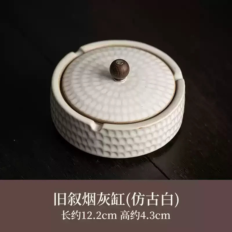Ceramic Ashtray with Cover Home Office Creative Living Room Chinese Fly Ash Proof Ceramic Ashtray Oasis Select B