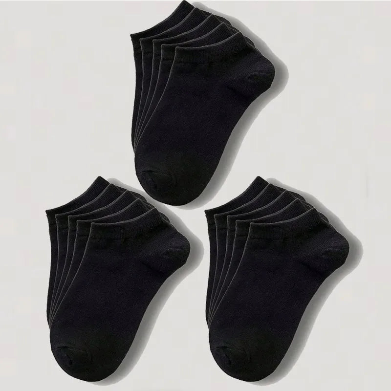 1-20pairs Wholesale Unisex Socks, Breathable Sports Socks, Solid Color Boat Socks, Comfortable Cotton Ankle Socks, White Oasis Select 15pairs black
