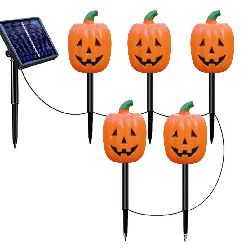 Halloween Solar Pumpkin Ground Plug Light Outdoor One-to-five Ghost Light LED Waterproof Atmosphere Garden Decoration Oasis Select Long-faced pumpkin
