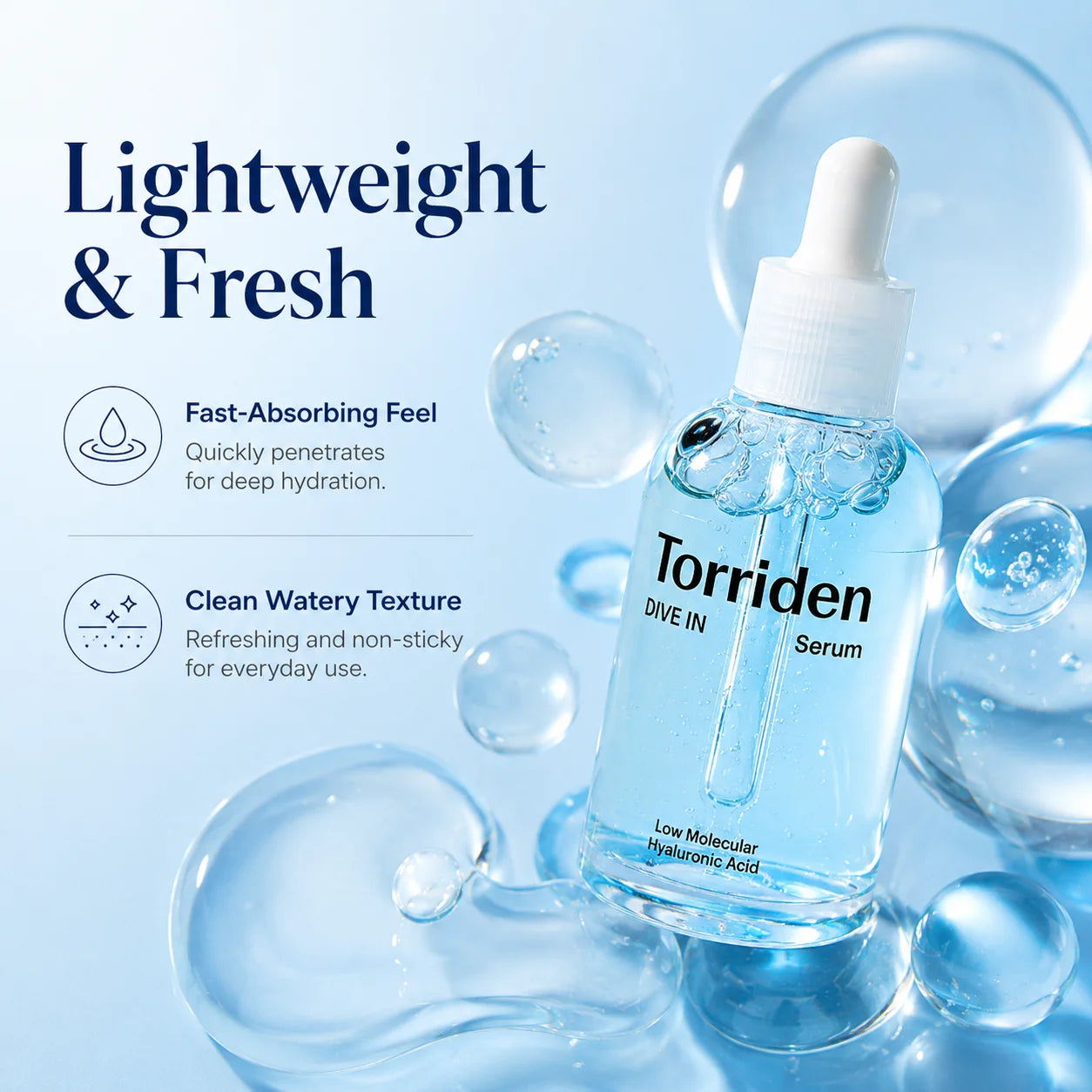 Torriden DIVE‑IN Low‑Molecular Hyaluronic Acid Serum 50ml,Lightweight,Long‑Lasting Moisture,Korean Skincare for Hydrating Makeup Oasis Select