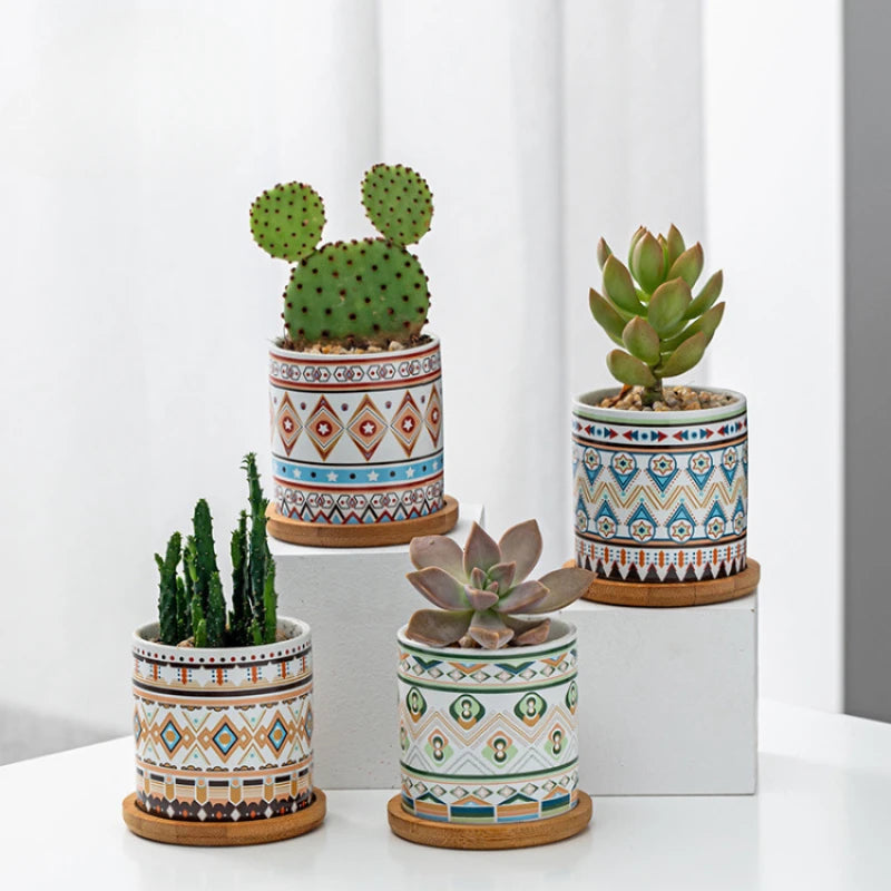 Circular geometric ceramic flower pot simple balcony garden succulent plant Phalaenopsis flower pot Oasis Select
