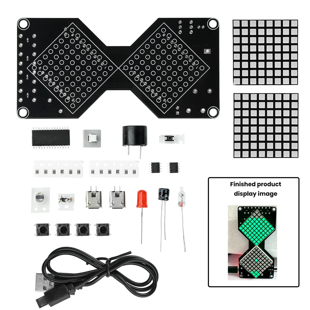 DC 5V LED Dot Matrix Electronic Hourglass DIY Kit Gravity-Sensing Timer Soldering Practice Components Micro USB Interface Oasis Select green