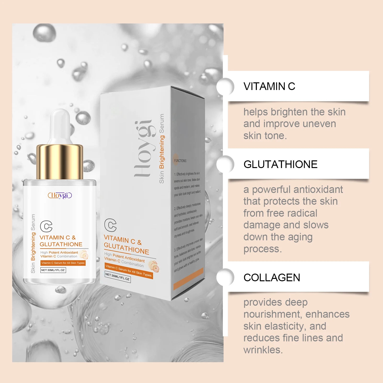 Hoygi Vitamin C & Glutathione Face Serum – Brighten & Firm Brightening Face Serum Oasis Select