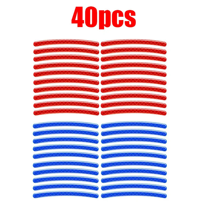 20/60pcs Wheel Hub Reflective Stickers Anti Scratch Auto Body Decorative Rim Tape Strips Warning Passing Car Motorcycle Bicycle Oasis Select 40pcs mix 2
