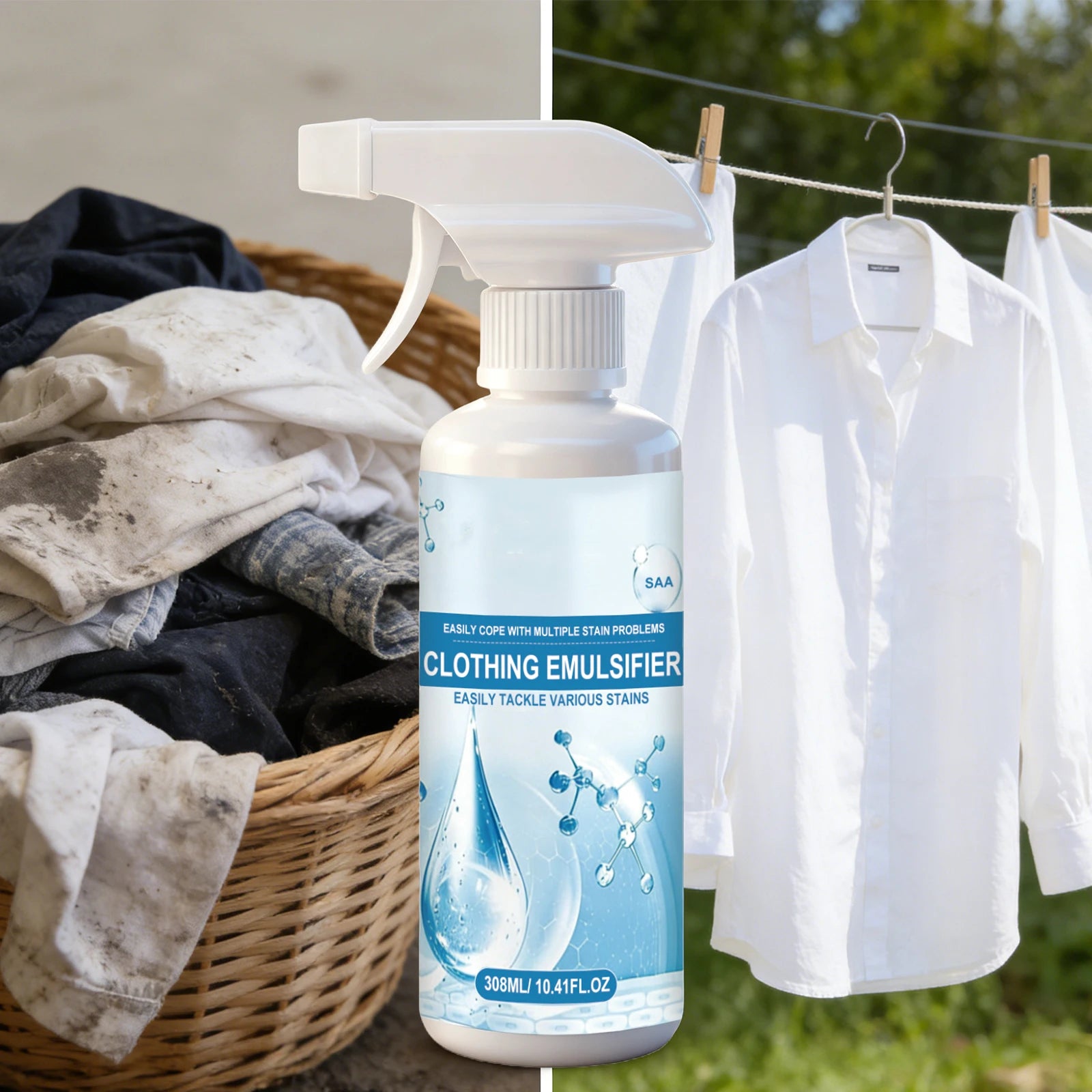 Clothing Emulsifier Stain Remover Spray Removal of Oil, Grease, Blood & Sweat Stains for White Clothes All-Purpose Cleaner 308ml Oasis Select