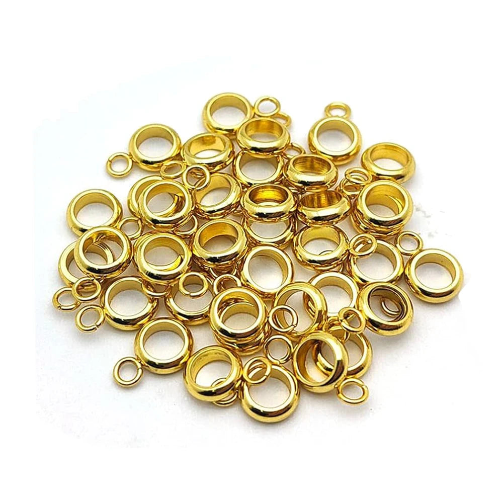 20pcs Stainless Steel Ring Bail Beads Charm Hanger Links Connectors with Loop European Pendant for DIY Bracelet Jewelry Making Oasis Select Gold 5mm