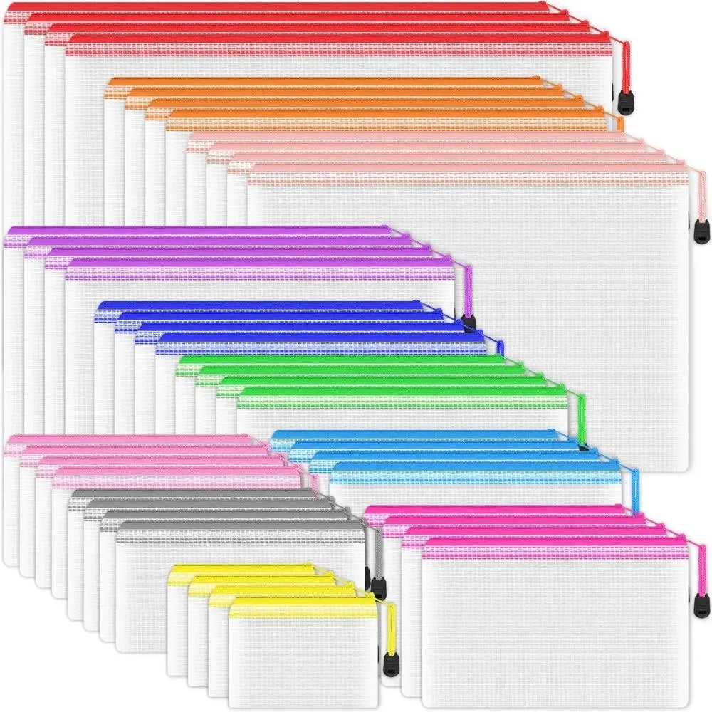 Mesh Zipper Pouch Waterproof Plastic Document Pouch Multipurpose for Travel Storage Office Appliances Home Organize Bags Oasis Select