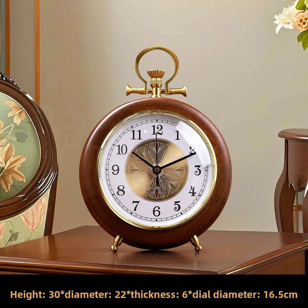 Living Room Household Solid Wood Clock Ornament Desktop New Retro High-end Sense High-end Placement Silent Clock Oasis Select C