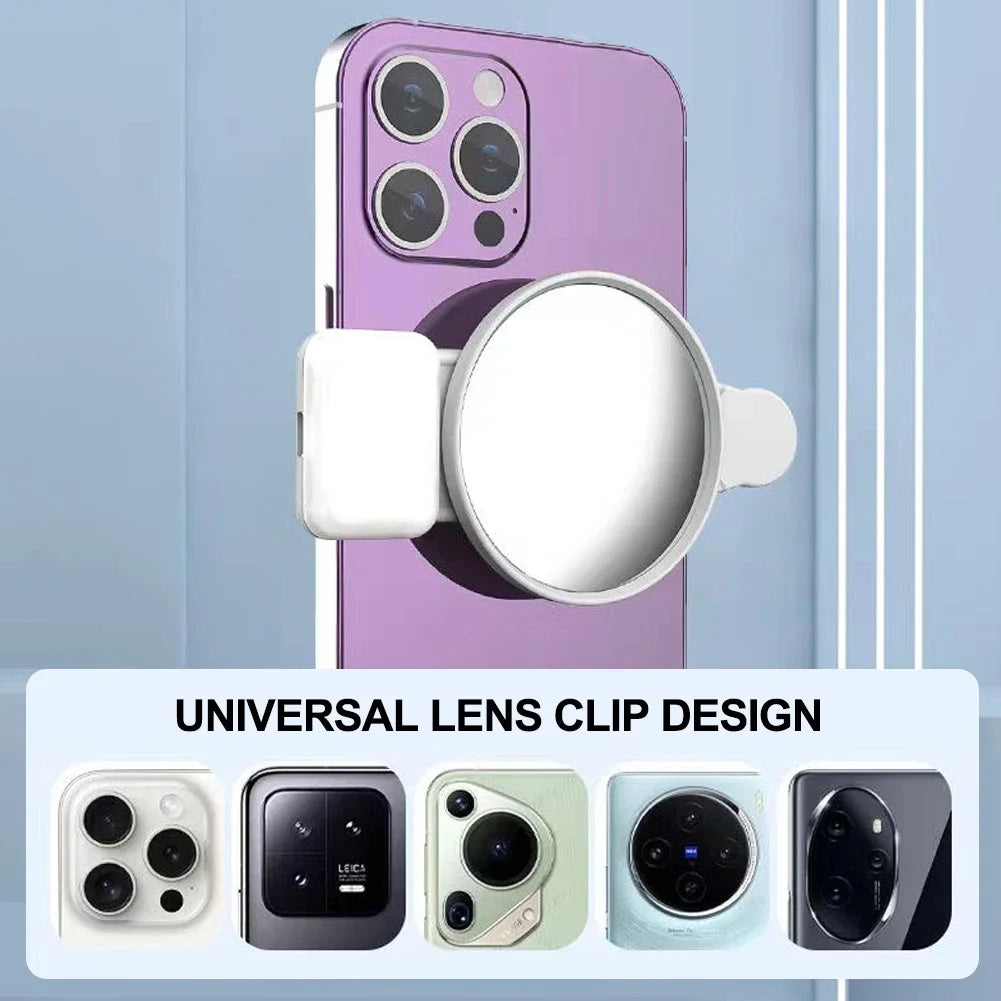 Clip-On Selfie Ring Mirror with Fill Light for Smartphone