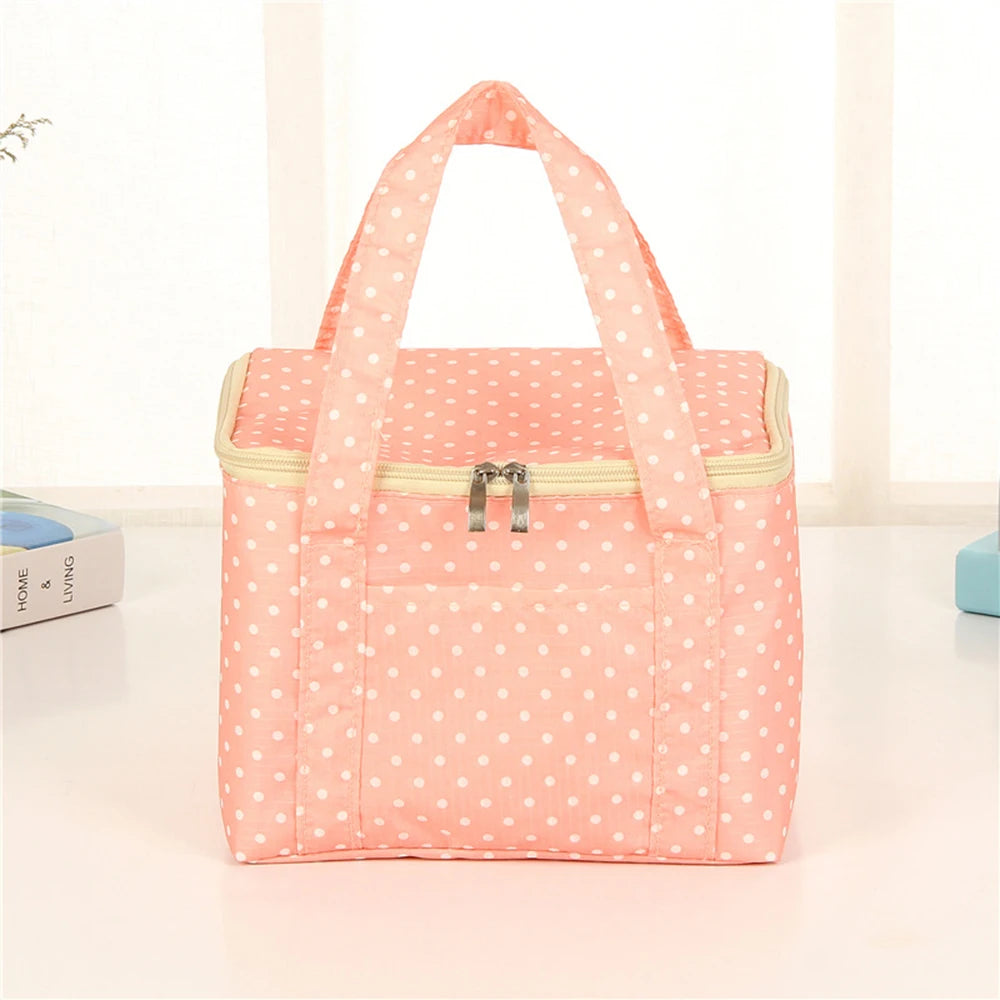 Large Insulated Lunch Bag – Polka Dot Oxford Bento Tote