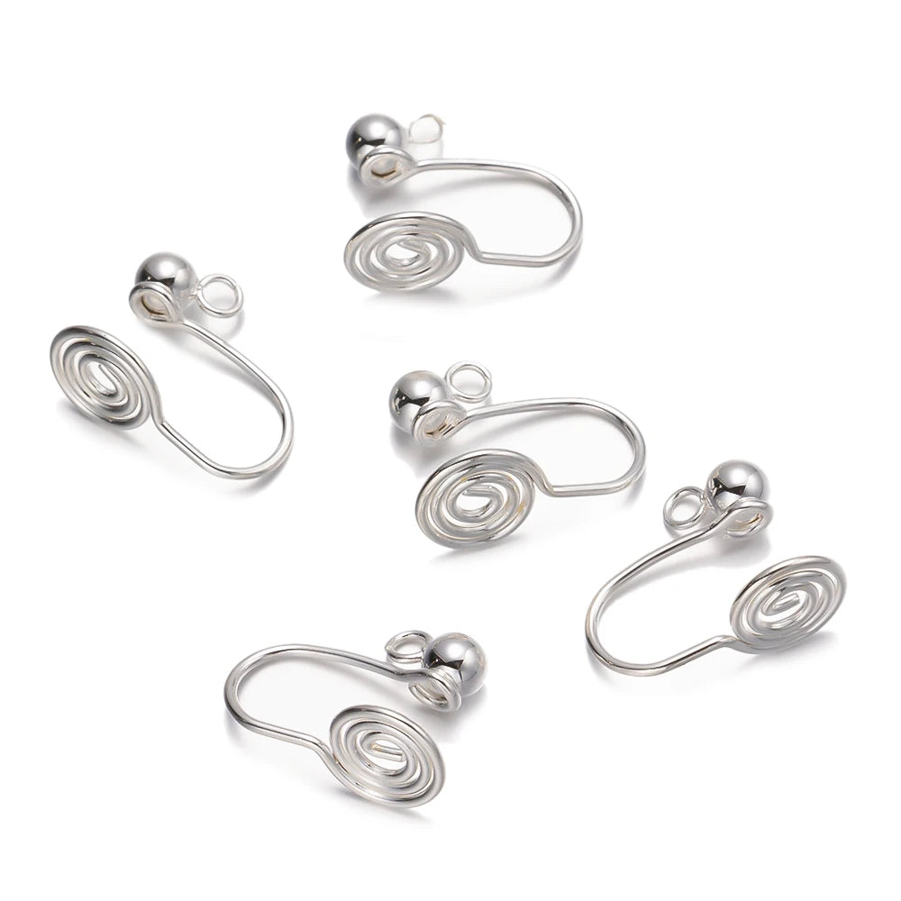 10/50pcs Stainless Steel Ear Clips Spiral Non Pierced Earrings Base for DIY Jewelry Making Supplies Components Findings Crafts Oasis Select Silver 10pcs