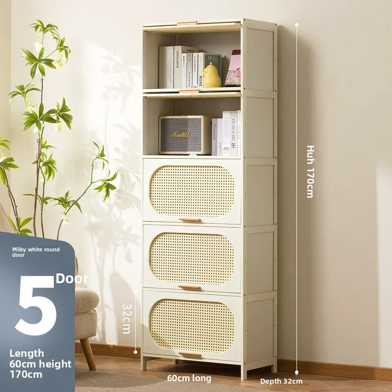 Cream wind all solid wood bookcase simple children's locker open storage cabinet living room study combination locker Oasis Select 60 long five doors