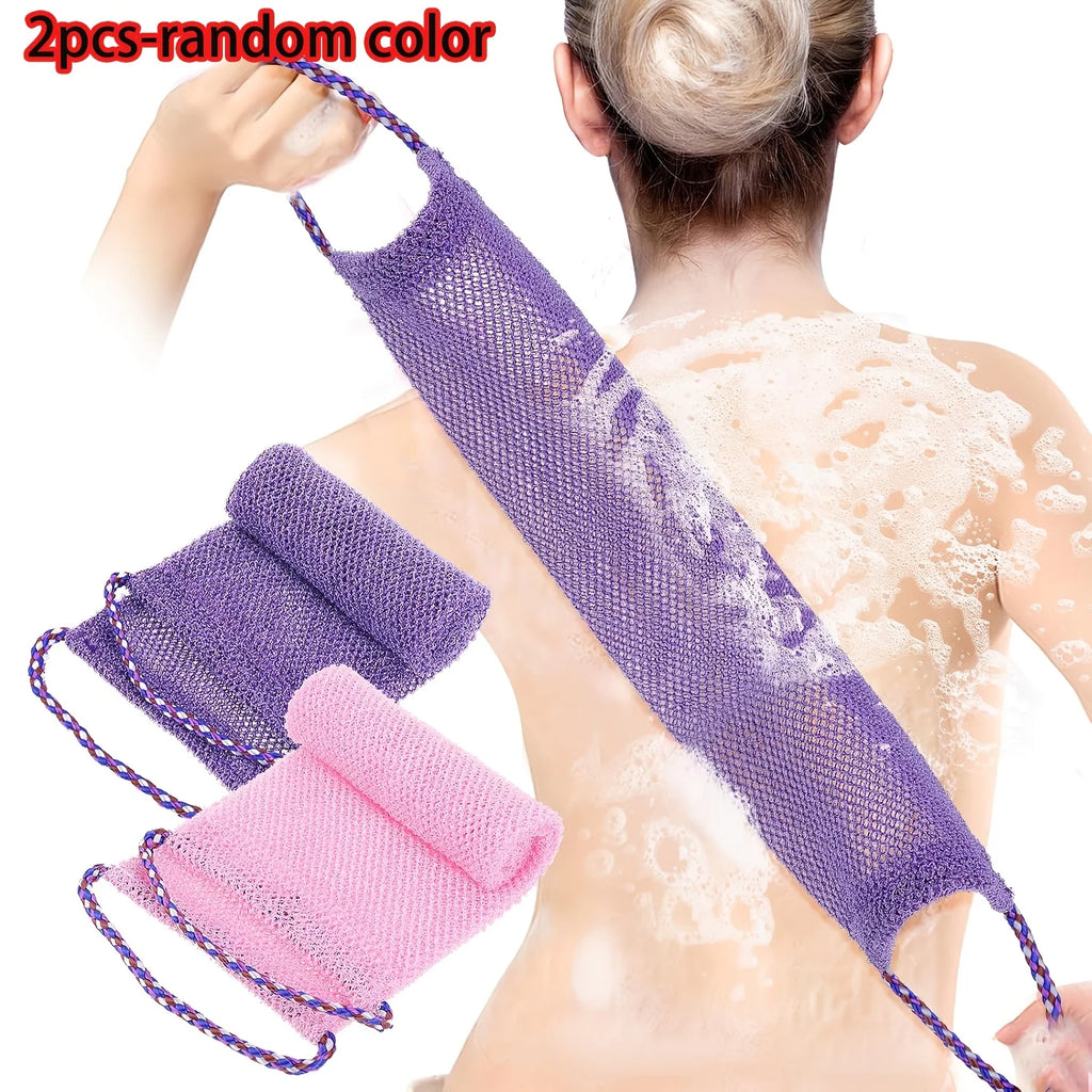 2PCS African Mesh Back Long Net Bath Towel, One Side Gentle and Delicate, The Other Side Rough and Powerful Oasis Select Random color 2PCS
