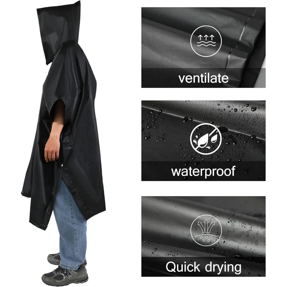 3 In 1 Outdoor Raincoat Hooded Sleeve Waterproof Rain Poncho Motorcycle Rain Cover Camping Hiking Travel Rainwear Tent Oasis Select black