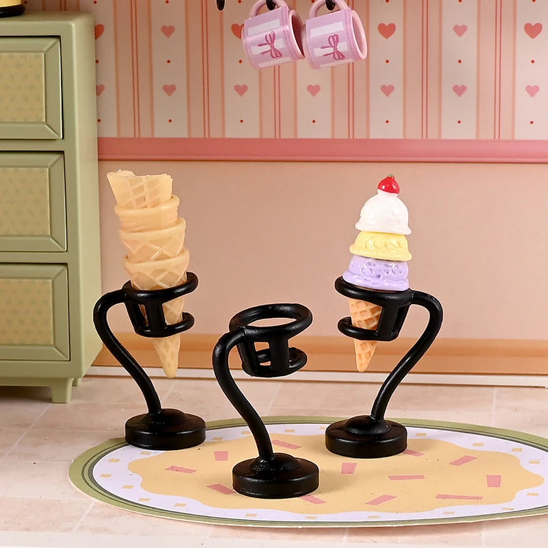 Dollhouse Miniature Ice Cream Stand Ice Cream Cone Holder Model Decor Toy Doll House Accessories Oasis Select