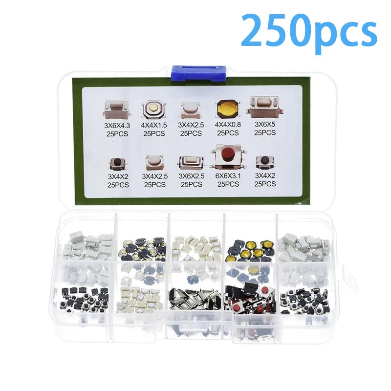 Durable Car Remote Control Button, 10 Different Types, 100/250 Pieces per Box, Ideal for Car Key Micro Switches Oasis Select A1