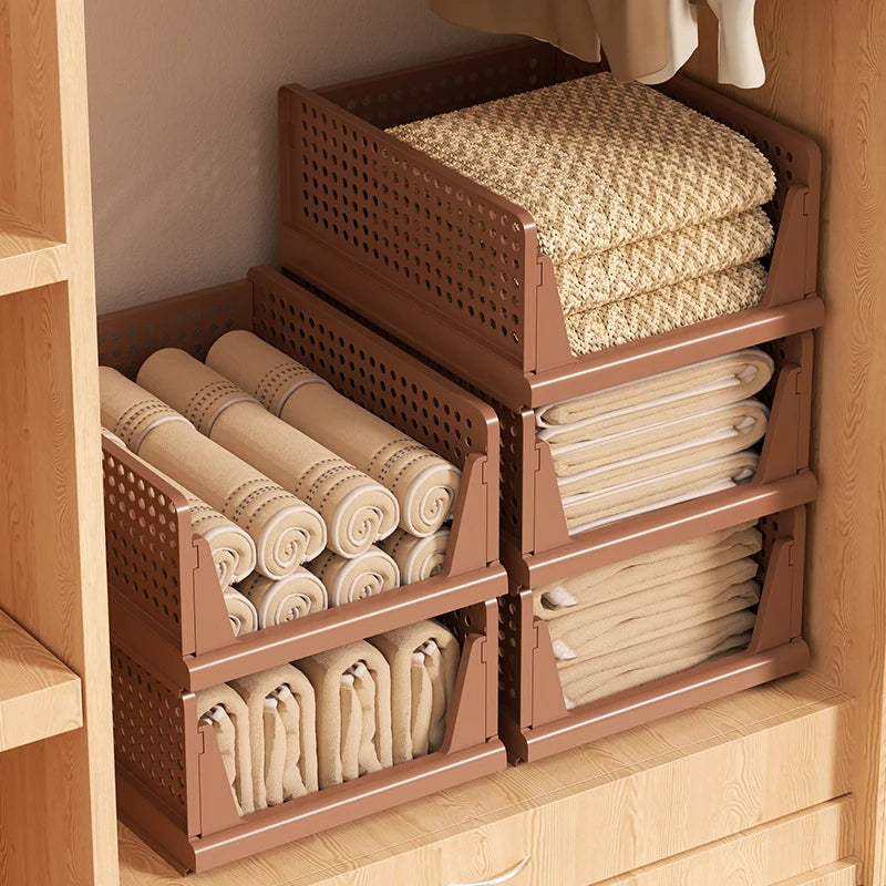 Foldable Storage Basket, Freely Stackable Multi-Layer Heavy-Duty,Stores Snacks/Clothes/Toys, Ideal for Living Room/Bedroom Oasis Select